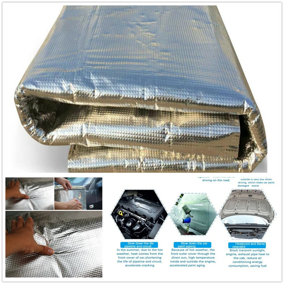 Alfombrilla de aislamiento térmico amortiguador de sonido ignífugo autoadhesivo motor capó coche 5 mm Foto 3 de 4