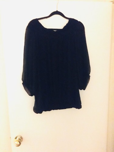 WOMENS SIZE XL (14-16) QUEENS PARK TOP BLACK LINED PLUS SHEER OVERLAY - Picture 6 of 6