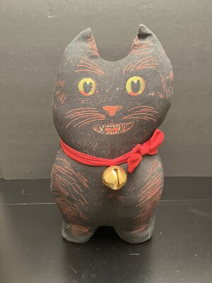 John Derian Target Black Cat Plush Pillow Red Bow Bell 15