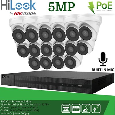 HIKVISION HILOOK 8MP POE CCTV SYSTEM IP 4 8 16CH NVR 5MP AUDIO MIKROFON KAMERA KIT UK