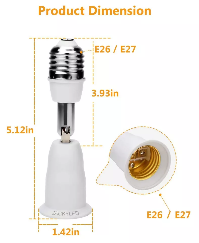 4 Pack E26/E27 Light Socket Extender 4.5 Inch Extension Adjustable Vertical 90° - Image 2 of 4