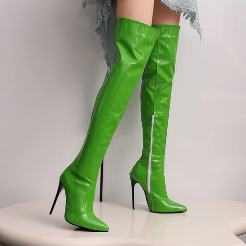 Women Zip Thigh High Over Knee Boots Pointy Toe Stiletto High Heels Party Shoes - Picture 9 of 31