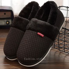 Men's House Slippers Plaid Warm Non-slip Furry Couple Shoes Indoor Outdoor Plush