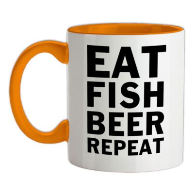 Fisch essen Bier Repeat - Keramiktasse - Angeln Biere lustig Liebe Fischer