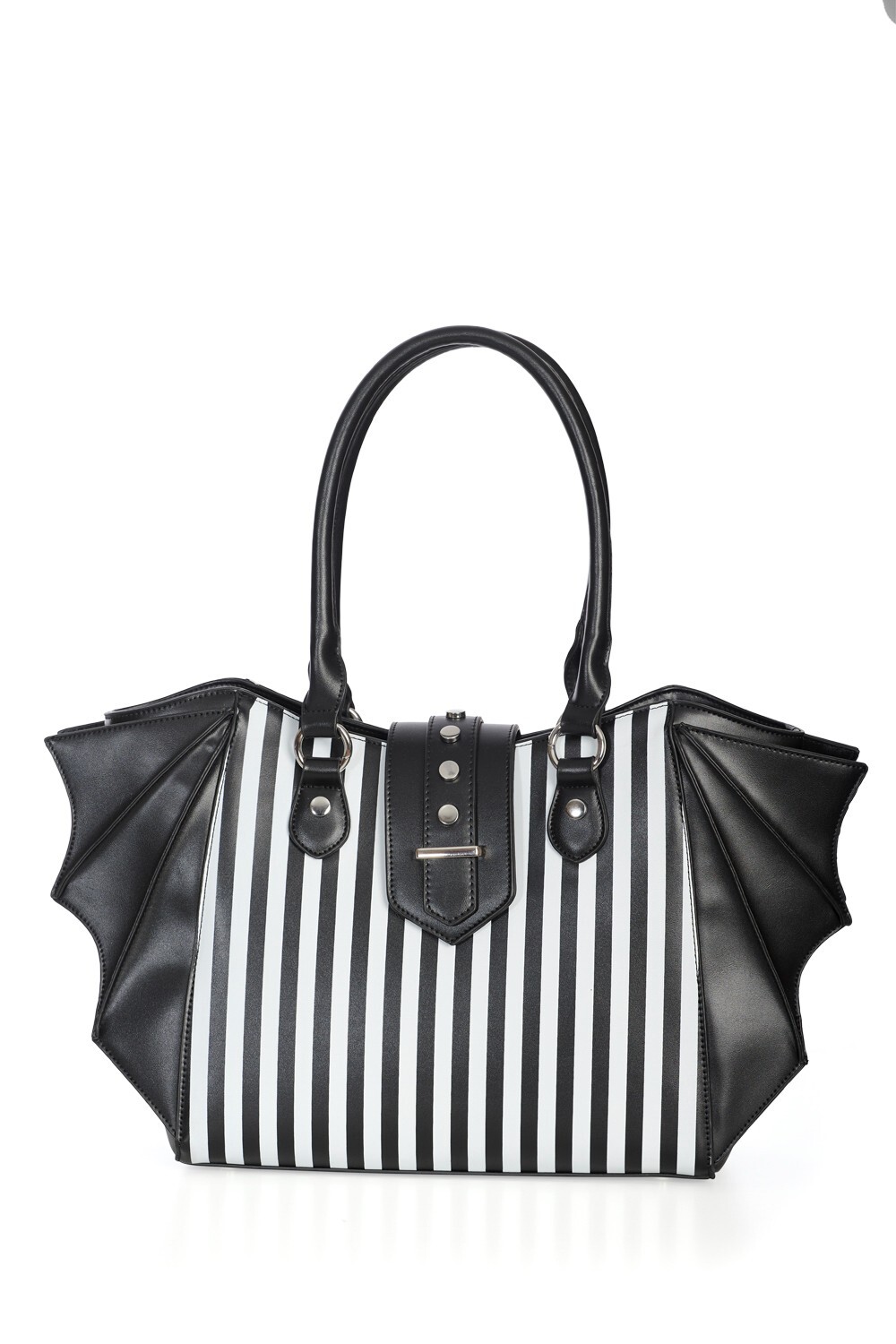 Black White Stripes Gothic Punk Bat wings Halloween Annabelle Handbag Bag BANNED