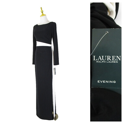 Lauren Ralph Lauren Black White Colorblock Long Formal Dress Gown 2 NWT  $170 | eBay