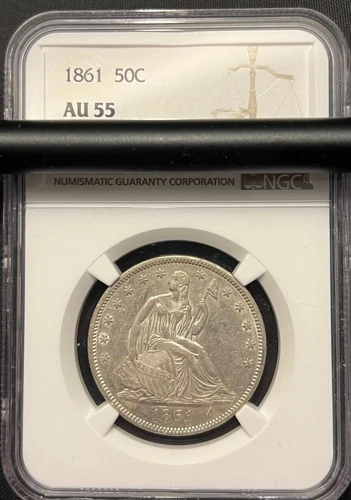 BEAUTIFUL 1861 Liberty Seated Half Dollar 50 Cent NGC AU55-- U.S. Civil War Era