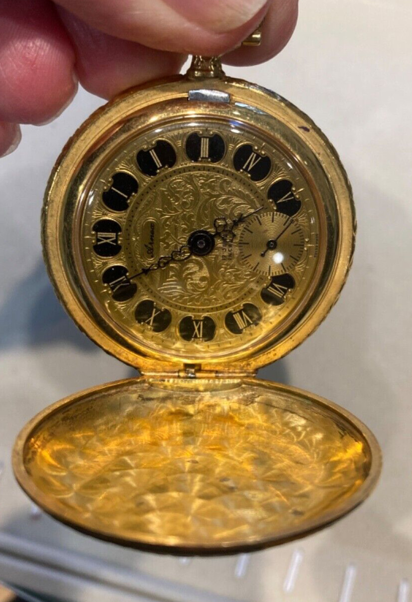 Vintage Arnex Ancre De Precision 17 Jewels Pocket Watch Fancy Dial RUNS GREAT.