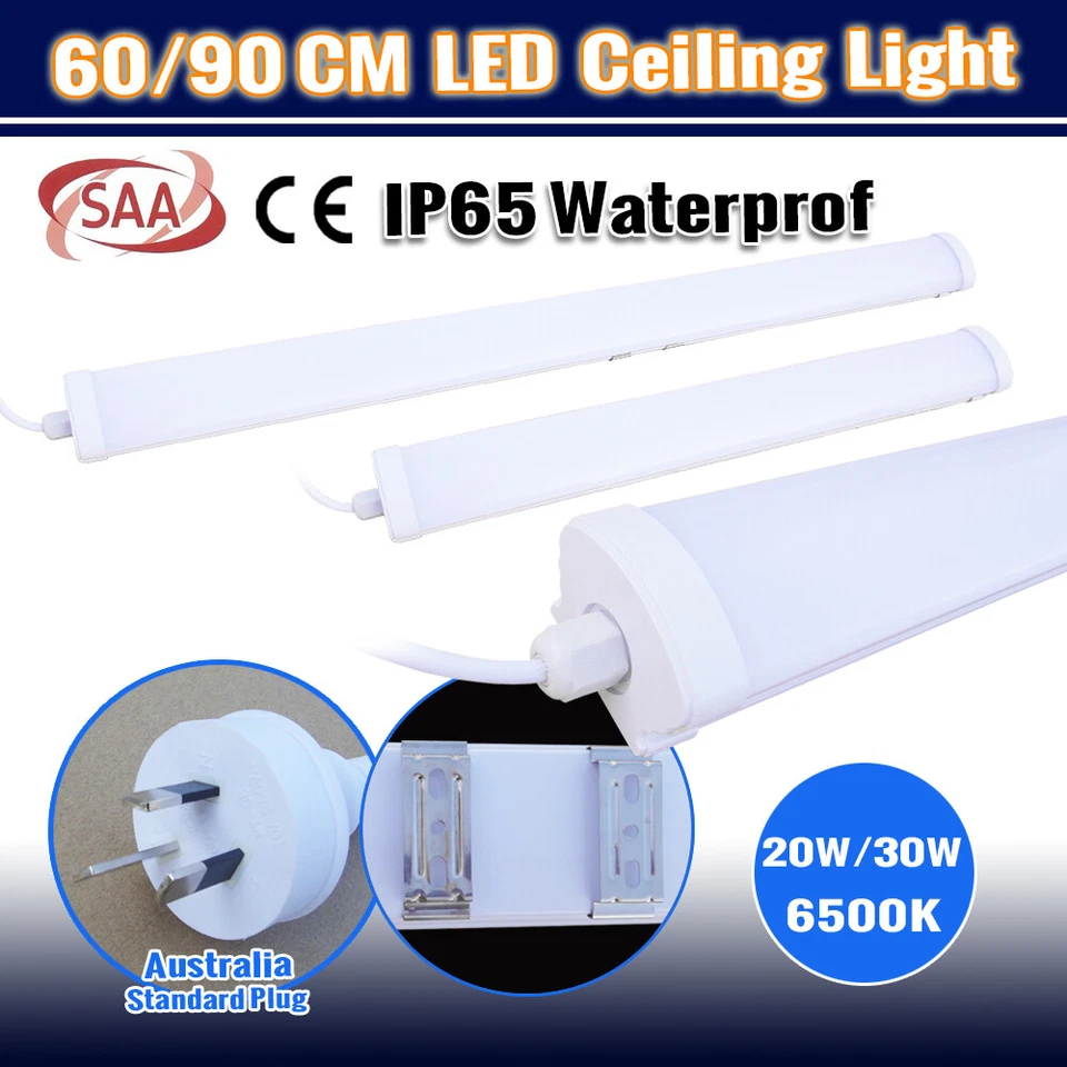 60CM 20W 90CM 30W LED Batten Ceiling IP65 Light Bar Flood Down Lamp Tube Panel