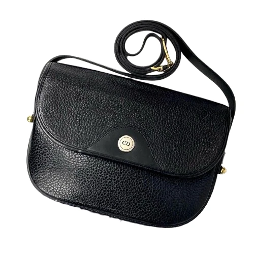 Sac bandoulière Christian Dior CD quincaillerie dorée diagonale cuir noir authentique occasion