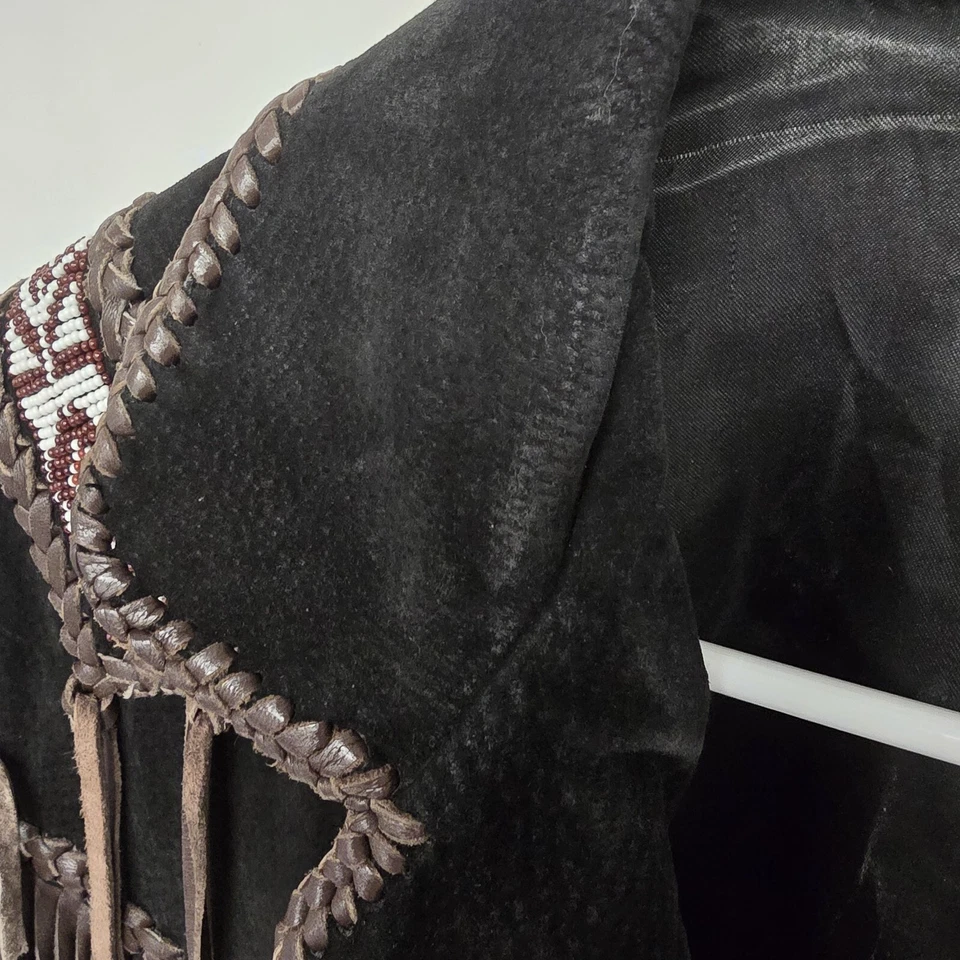 Chaqueta vaquera vintage Scully de cuero con flecos con cuentas para hombre talla 44 negra Foto 3 de 4