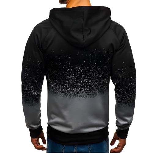 Hooded 3D Digital Printing Gradient Sweater for Men Slim Fit Long Sleeve Stand-U - Picture 3 of 20