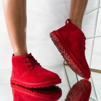 UGG Shearling Fur Red Ankle Boot Shoes- 9