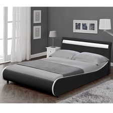 CORIUM LED Design Polsterbett 140x200cm Schwarz Doppel Bett Rahmen Kunst-Leder