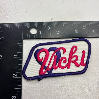 Vintage Fancy Heart Cursive NAME VICKI Patch Woman~Female~Girl 91D5