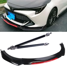 Front Bumper Lip Chin Splitter Strut Rods Glossy Black For Toyota Corolla