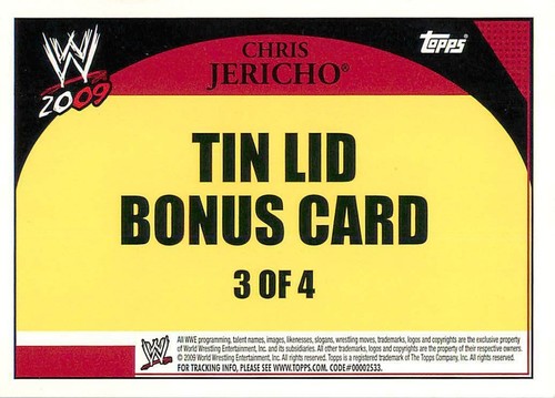 CHRIS JERICHO 2009 Topps WWE TIN LID BONUS CARD #3 - Picture 2 of 2