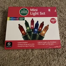 Winter Wonder Lane Mini Light Set Multi-Colored Green Wire 140 Lights lot bundle