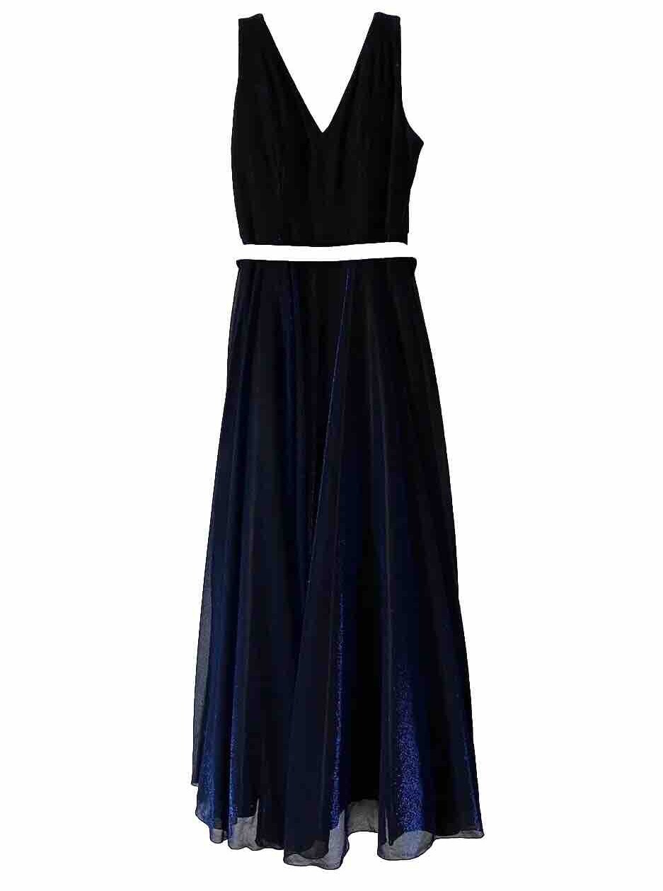 Stephen's Bridal Women's Maxi Formal Dress Sz 10 Navy Blue Rhinestone Belt Prom