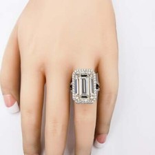 Transparent Emerald Cut 15.79CT Cubic Zirconia With Round Cut CZ Engagement Ring