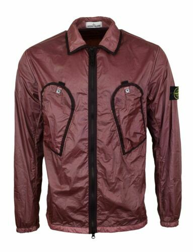 Stone Island Nylon Metal Overshirt Jacket Lined Shimmer Burgundy