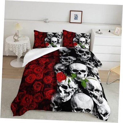 Skull Bedding Set Size,Goth Bedding Sets with Comforter,Skull Queen Skull 16