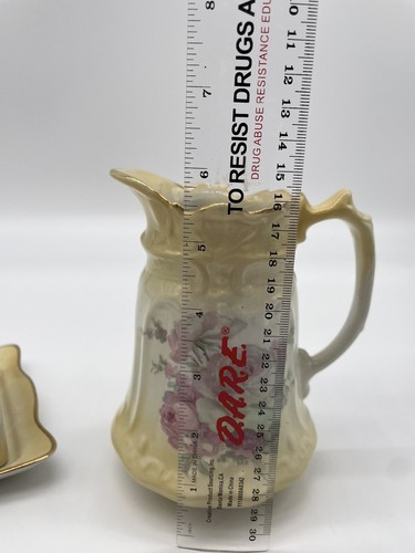 Old Foley James Kent Floral gold trimmed Covered cheese butter dish pitcher - Picture 6 of 11