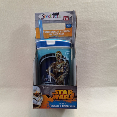 Snackeez Jr. Disney Star Wars NIB 2 In 1 Snack Drink Cup Straw Lid C3PO & R2D2