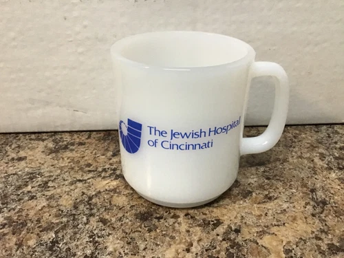 Vintage Glasbake USA Milk Glass Coffee Mug The Jewish Hospital of Cincinnati