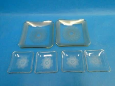 Lot of Glass Spirography Snowflake Clear Decorative Trays Vintage Used