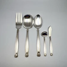 Grace Nickel Silver 5Pc Serving Set Ribbed Scroll Tip Fork Spoon Ladle Knife