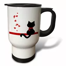 3dRose Pet Lovers Red Hearts Black Kitty Cat 14oz Stainless Steel Travel Mug