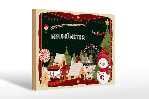Holzschild Weihnachten GrüßE NeumÜNster Fest Deko Schild Wooden Sign 30X20Cm-image