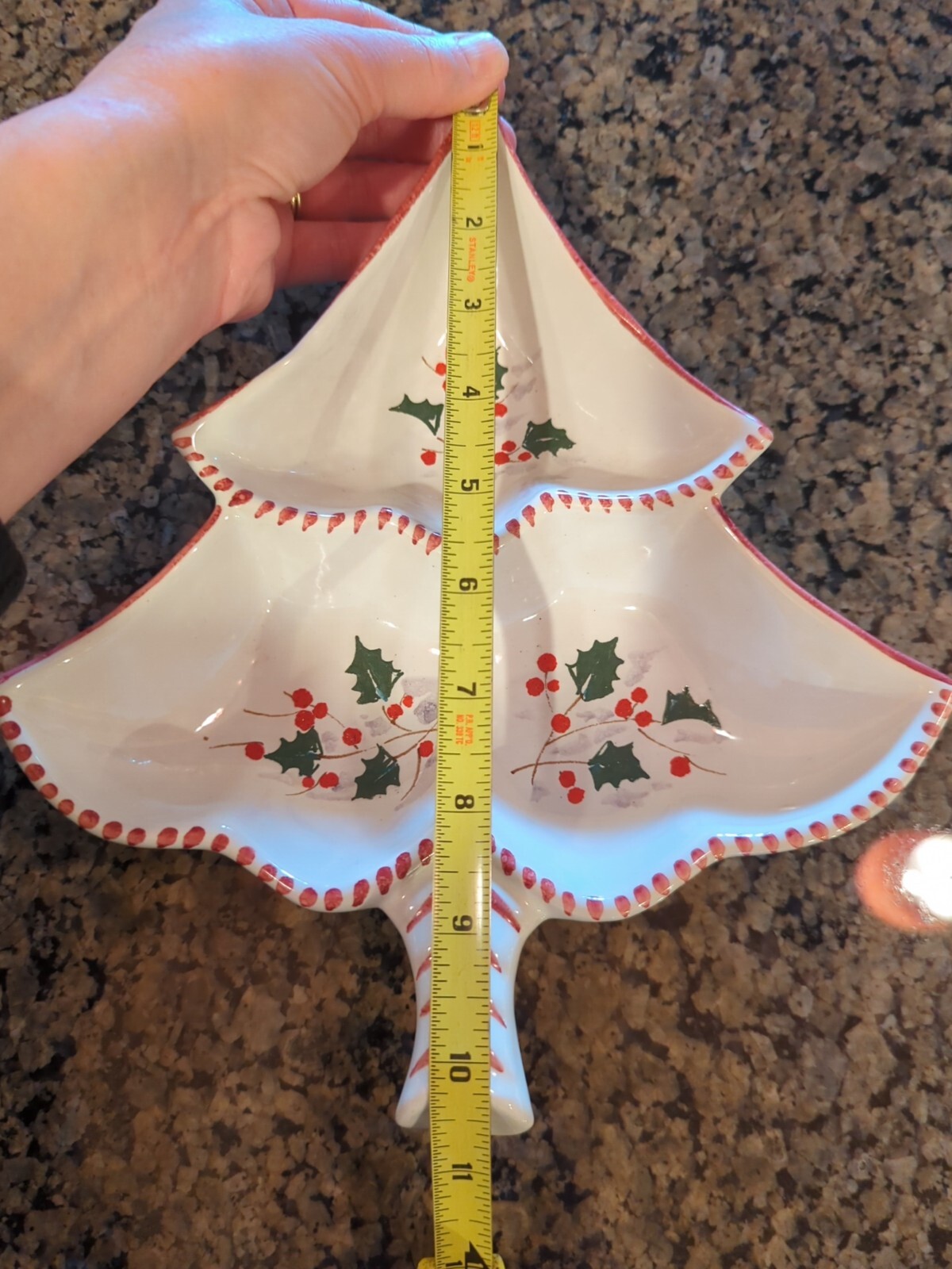 Vintage Christmas Tree Shaped Tidbit Snack Tray Dish Hand Painted Ceramic Italy