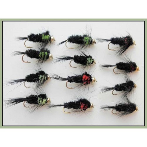 Montana Trout Flies, 12 Pack GH Green & Red Long shank, Size 10/12, Fly Fishing - Picture 1 of 3