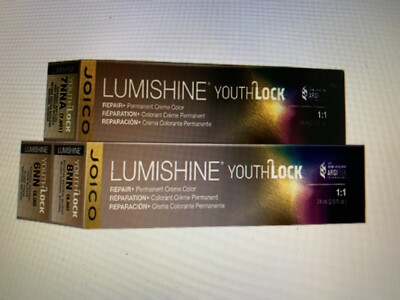 2 pk joico Lumishine Repair+Permanent Creme Color 2.5oz 7NNG Nat Gold Med Blonde