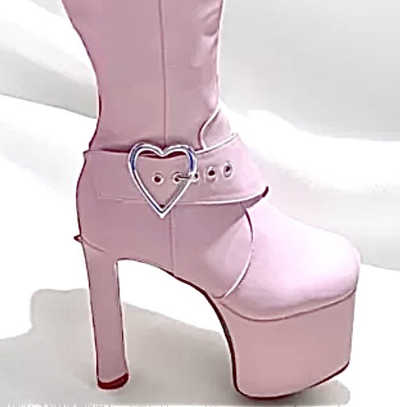 Size Pink Tall Heart Shaped Heel Knee High Boots……New