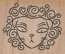 Curly Top 2 3/4 x 2 1/4" Rubber Stamp, Cat Stamp, Cat Lover Stamp