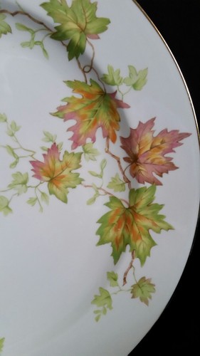 Vintage Zeh Scherzer Bavaria WOODLAND LARGE ROUND PLATTER MAPLE LEAF & Gold Trim - Picture 2 of 4