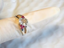 Natural White Topaz Red Ruby Size 7 Ring 925 Sterling Silver USA Made