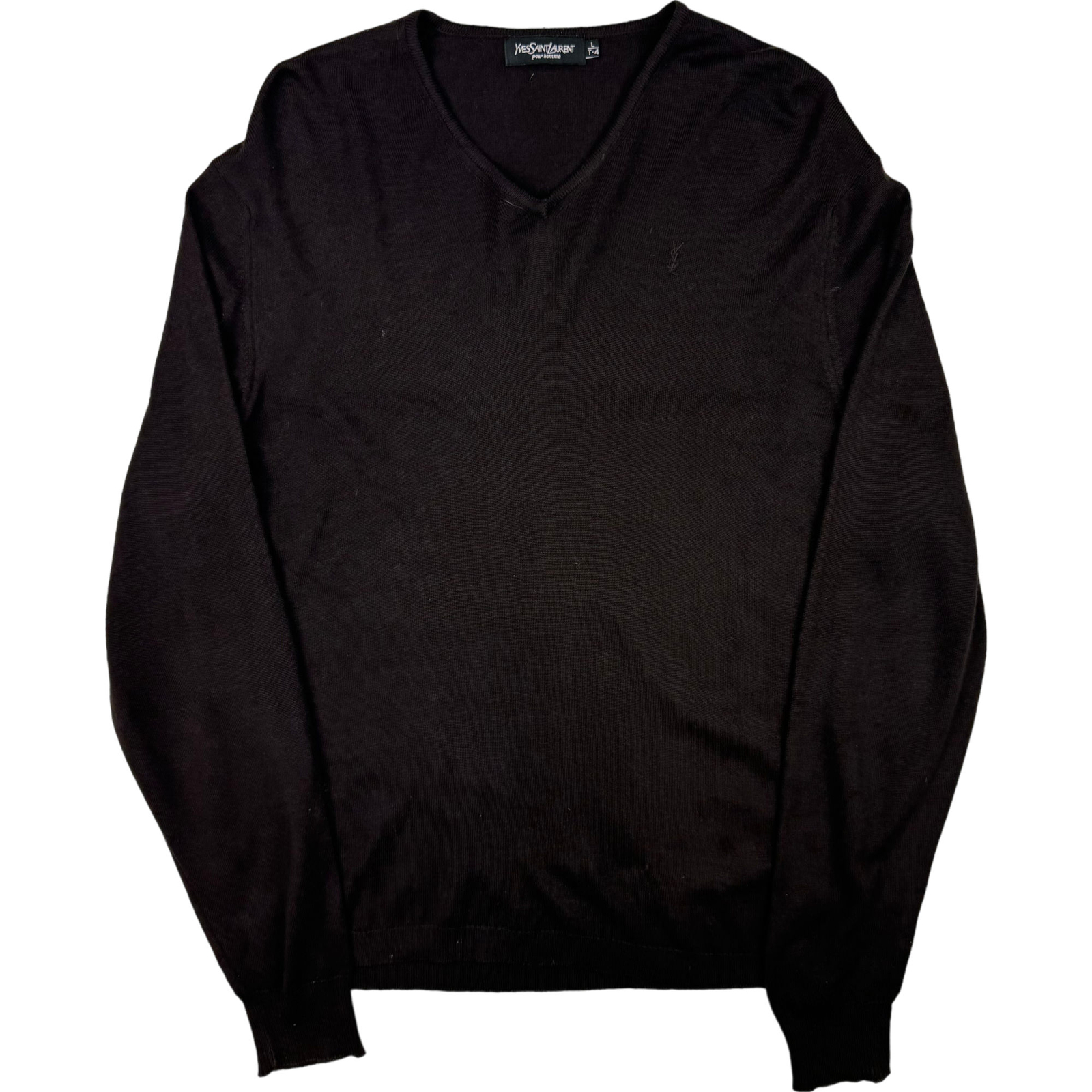 Maglione maglia lana scollo a V Yves Saint Laurent marrone uomo grande