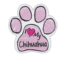 Pink Scribble Paws: I LOVE MY CHIHUAHUA | Dog Paw Shaped Car Magnets