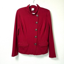 CAbi Blazer 3175 Size 12 Rhubarb Red Button Front Ponte Knit Jacket Pockets