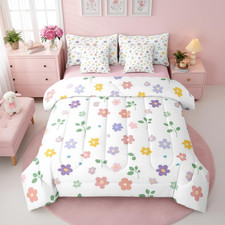 Cute Floral Comforter Set Twin for Girls - 7 Pcs Colorful Bedding Set