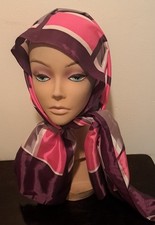 A Lovely Vintage Pink, Purple, and Grey Checkerboarded Silk Scarf