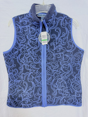 Karen Scott Sport Vest Zip Women Navy Blue Zeroproof Fleece Soft Warm NWT SZ L