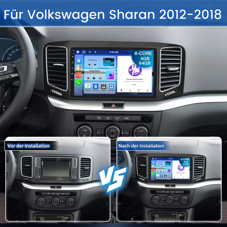 DAB+ Android 15 Autoradio Carplay GPS 4+64G Für VW Sharan II 7N Seat Alhambra 2 - Bild 3 von 4