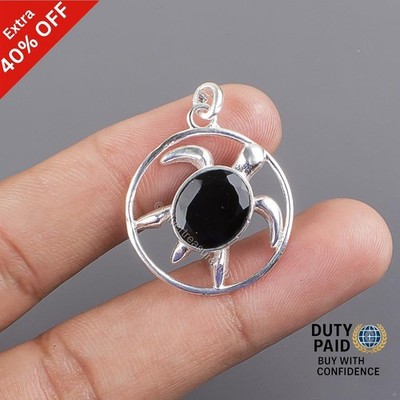 Christmas Sale Black Onyx Stone Bezel Daughter Pendant Jewelry Sterling Silver