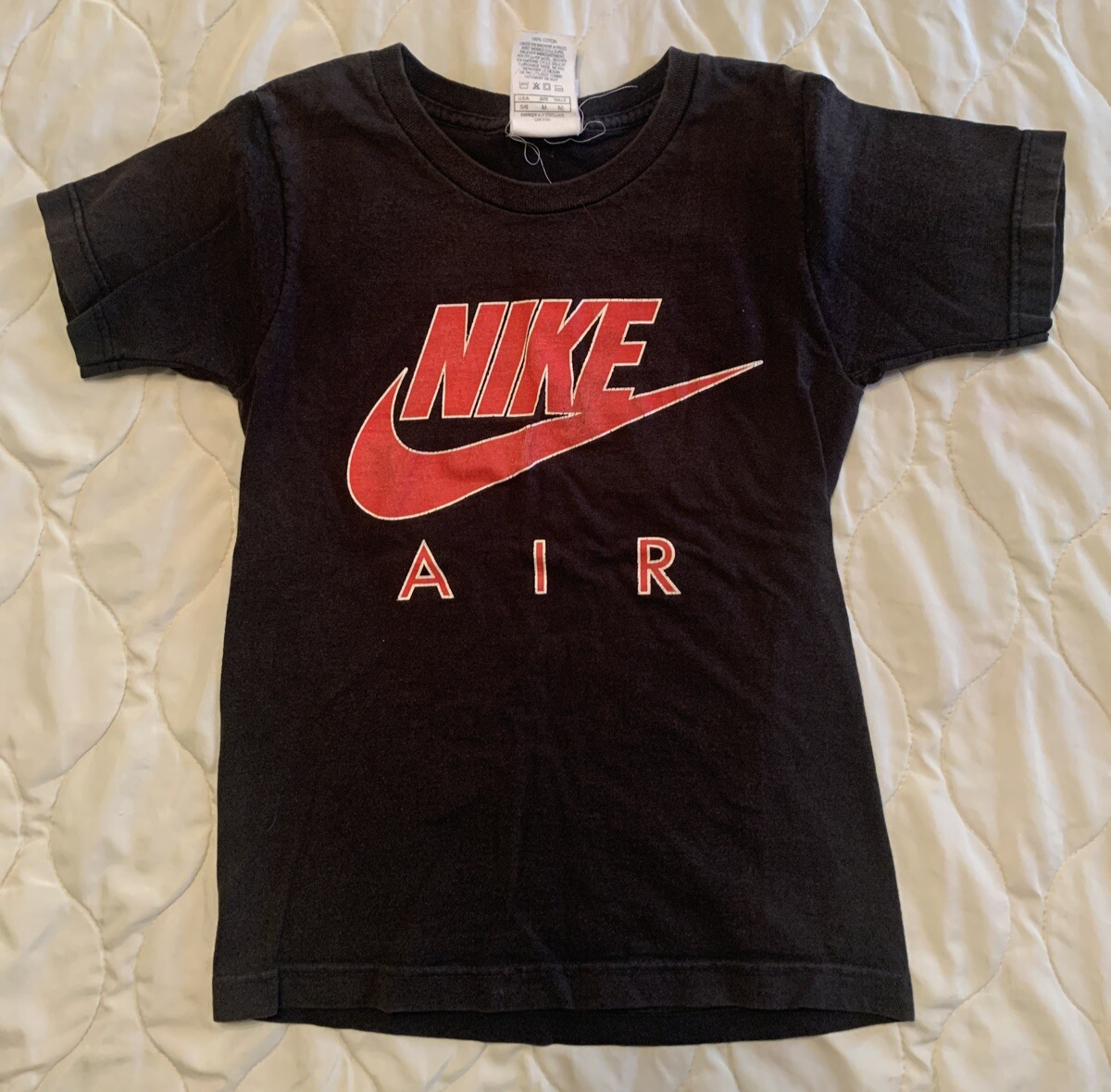 vintage 80s 90s Nike Gray Tag T-Shirt Spell Out Swoosh Logo USA Kids M