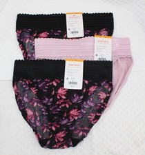 New set of 3 WARNER'S no muffin top HI CUT panties PINK BLACK PURPLE FLORAL S/5
